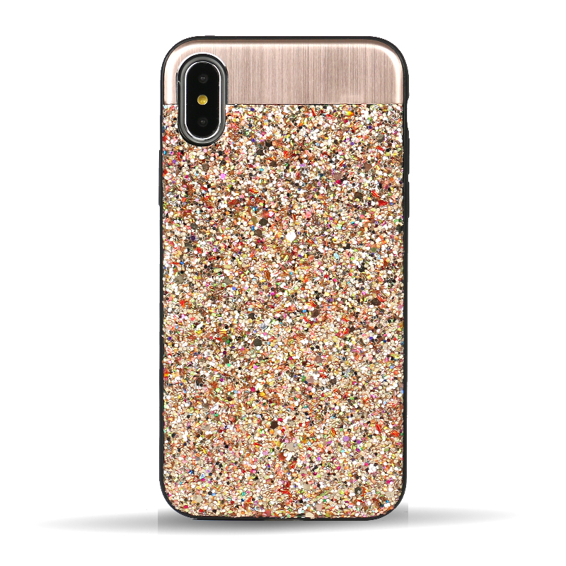 iPhone X (Ten) Sparkling Glitter Chrome Fancy Case with Metal Plate (Champagne GOLD)